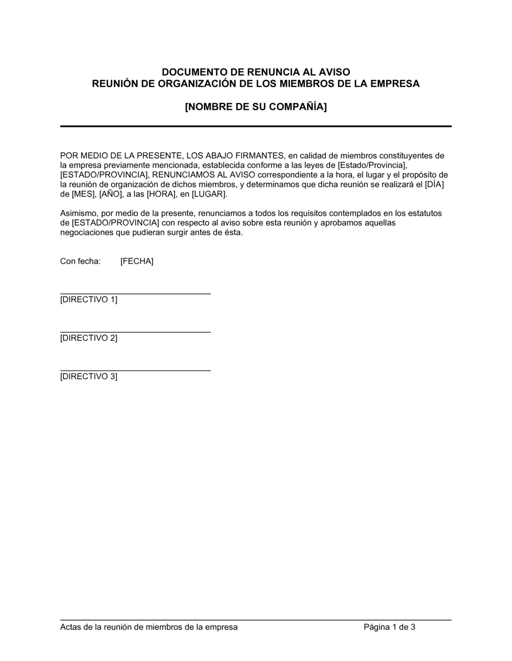 Business-in-a-Box's Actas de asambleas de los miembros constituyentes