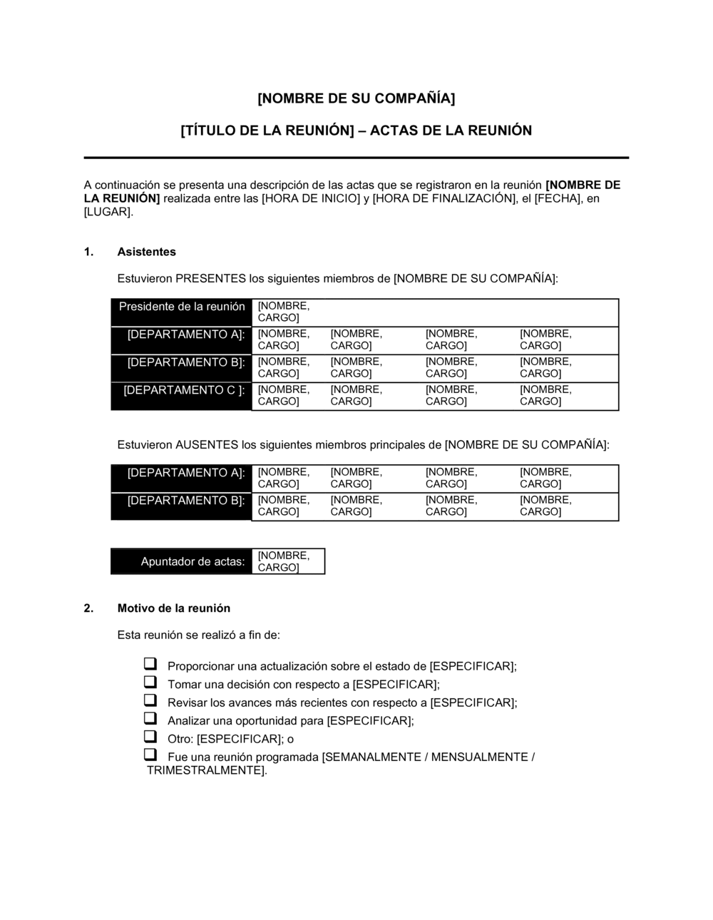 Business-in-a-Box's Actas de asambleas principales