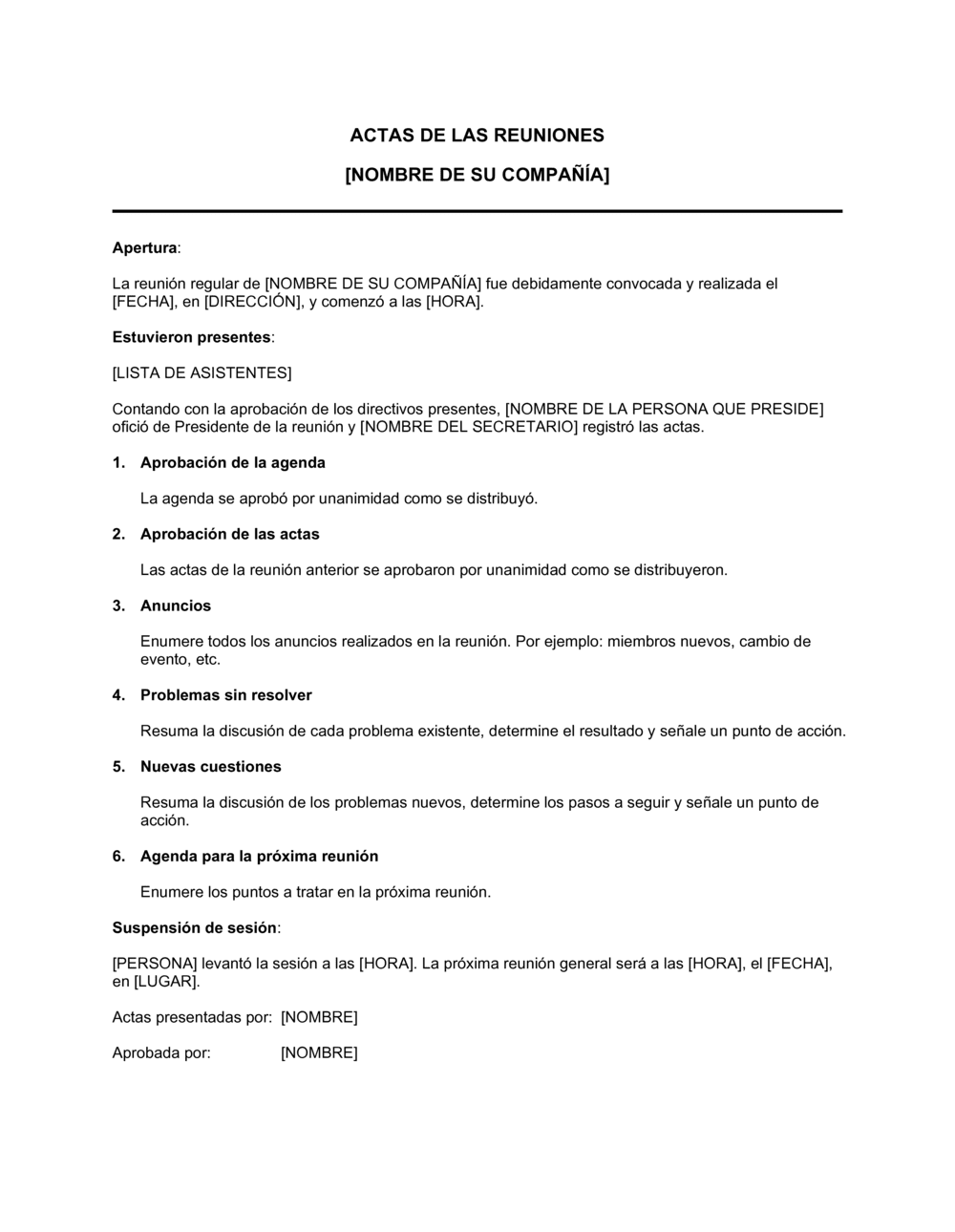 Business-in-a-Box's Actas para asamblea formal