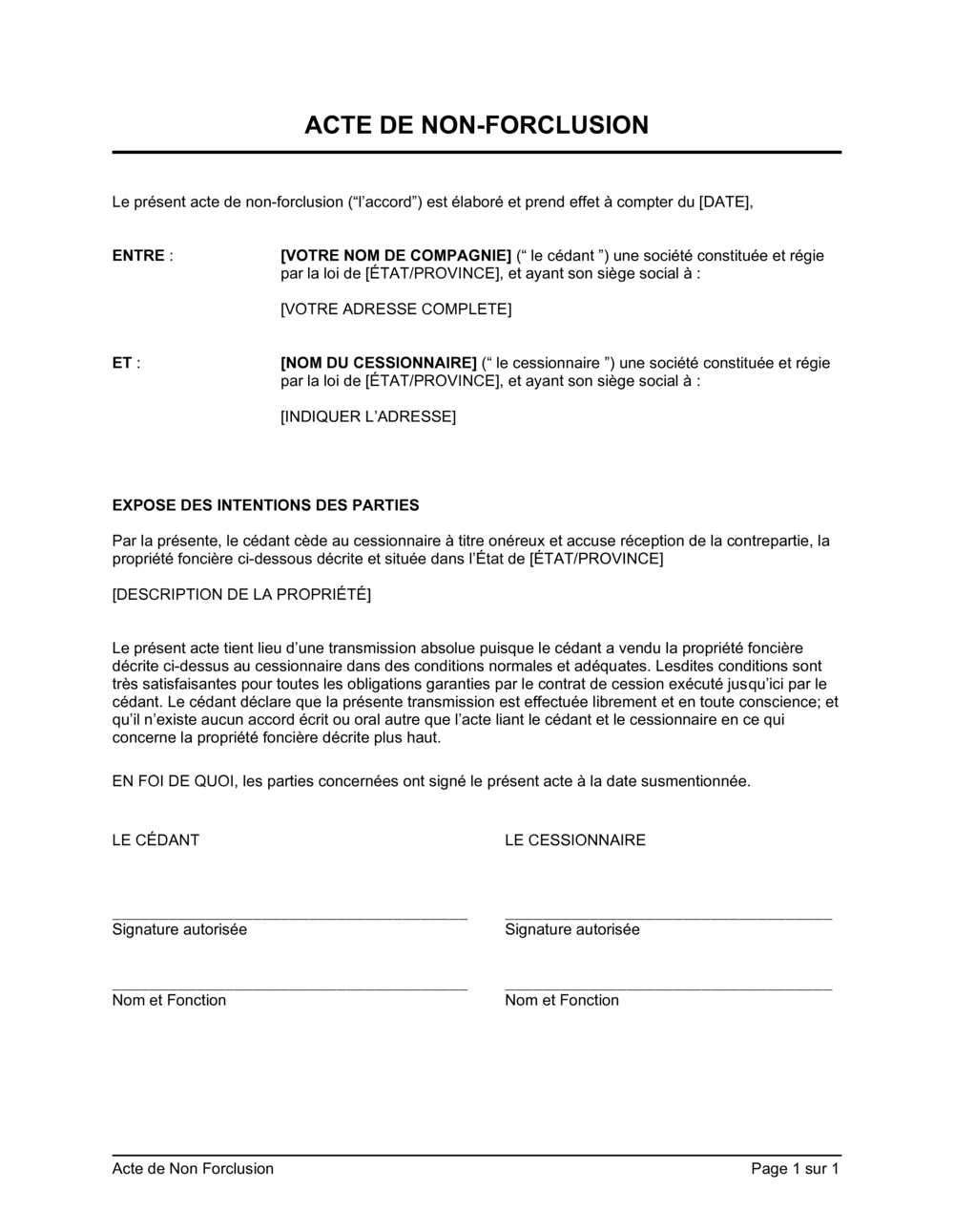 Business-in-a-Box's Acte de forclusion