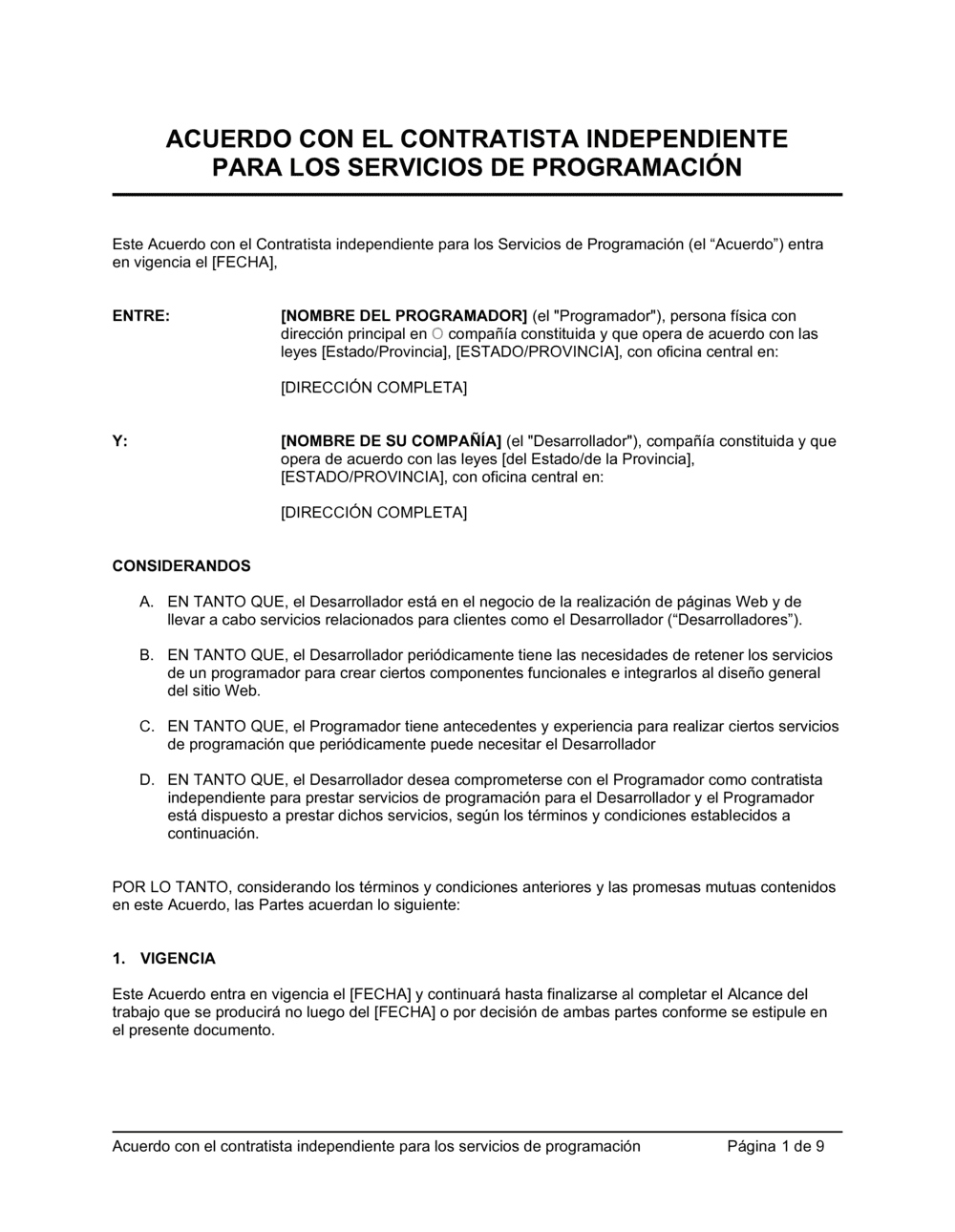 Business-in-a-Box's Acuerdo con contratista independiente por servicios de programación