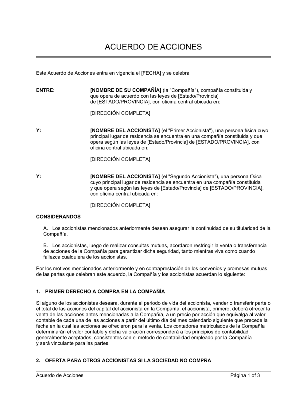 Business-in-a-Box's Acuerdo de acciones