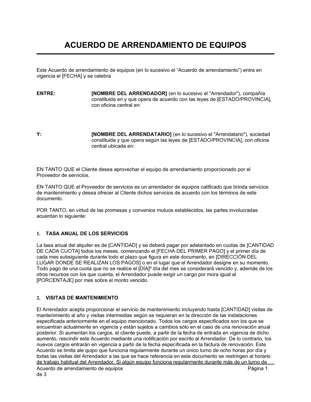 Business-in-a-Box's Acuerdo de alquiler de equipos