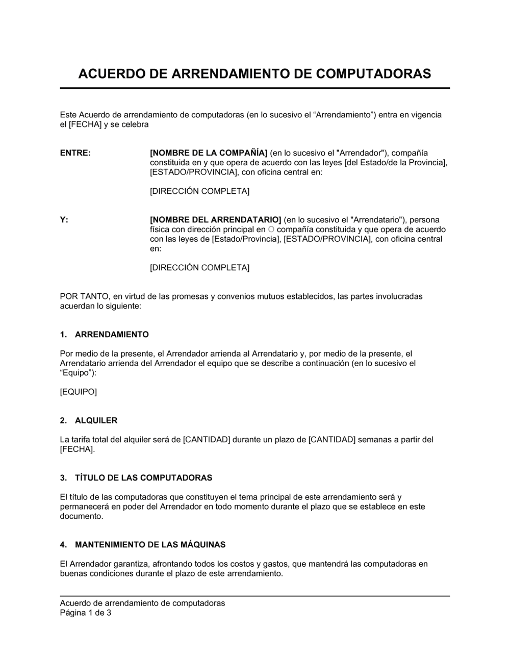 Business-in-a-Box's Acuerdo de alquiler de ordenadores