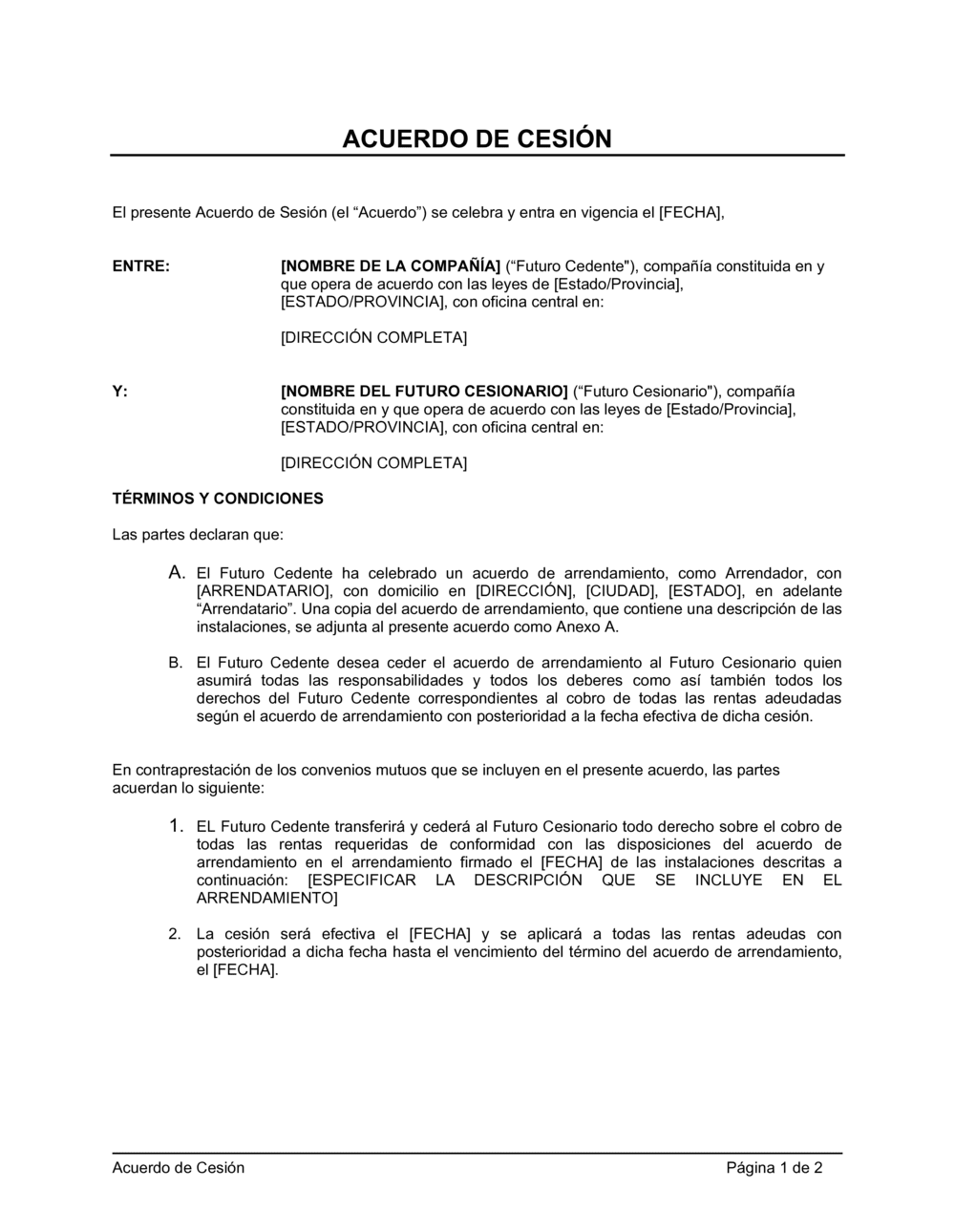 Business-in-a-Box's Acuerdo de cesión