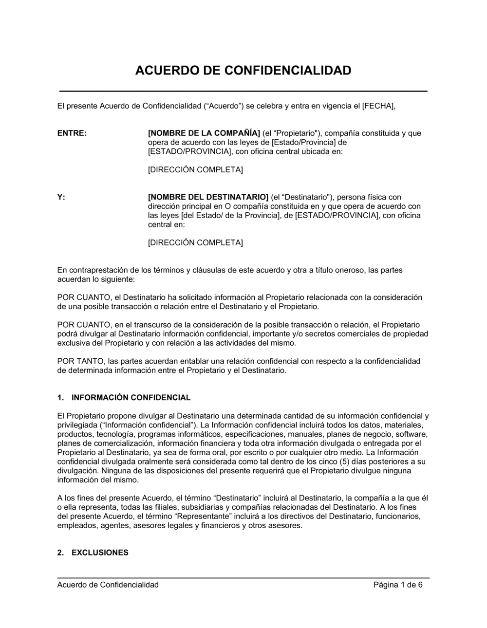 Business-in-a-Box's Acuerdo de confidencialidad