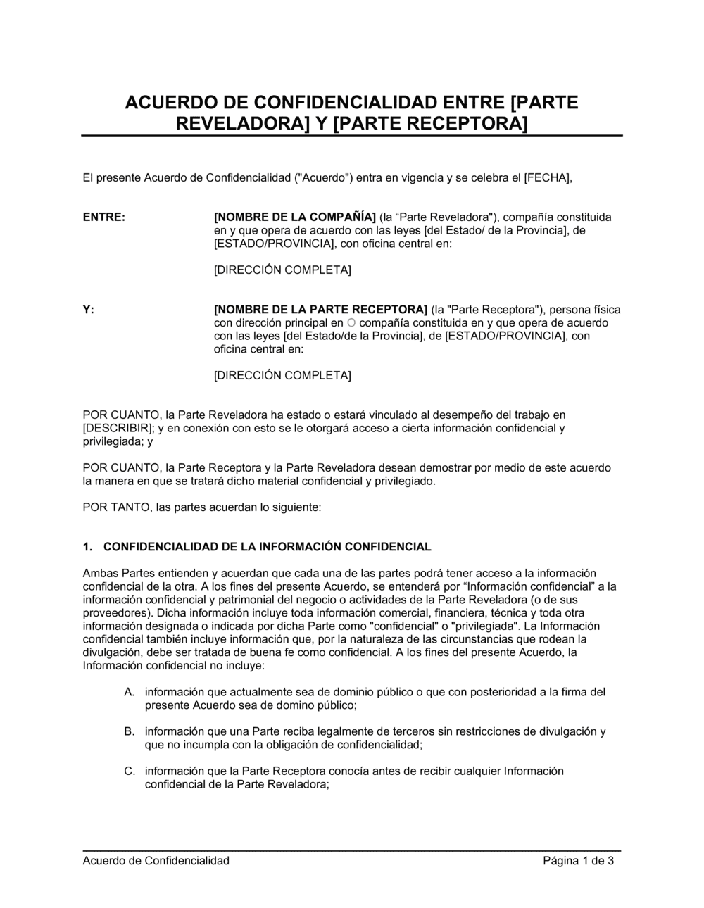 Business-in-a-Box's Acuerdo de confidencialidad entre dos compañías
