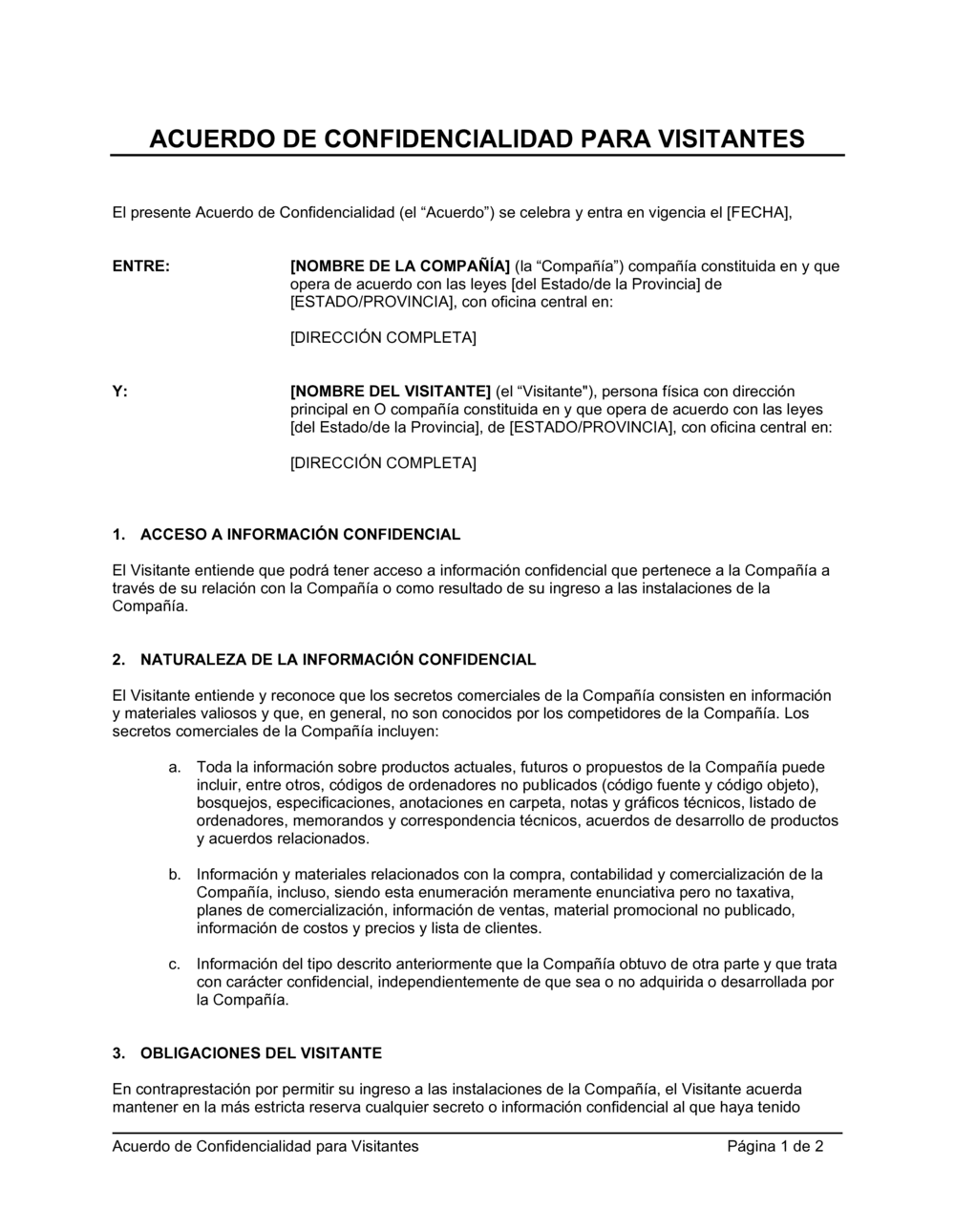 Business-in-a-Box's Acuerdo de confidencialidad para visitantes