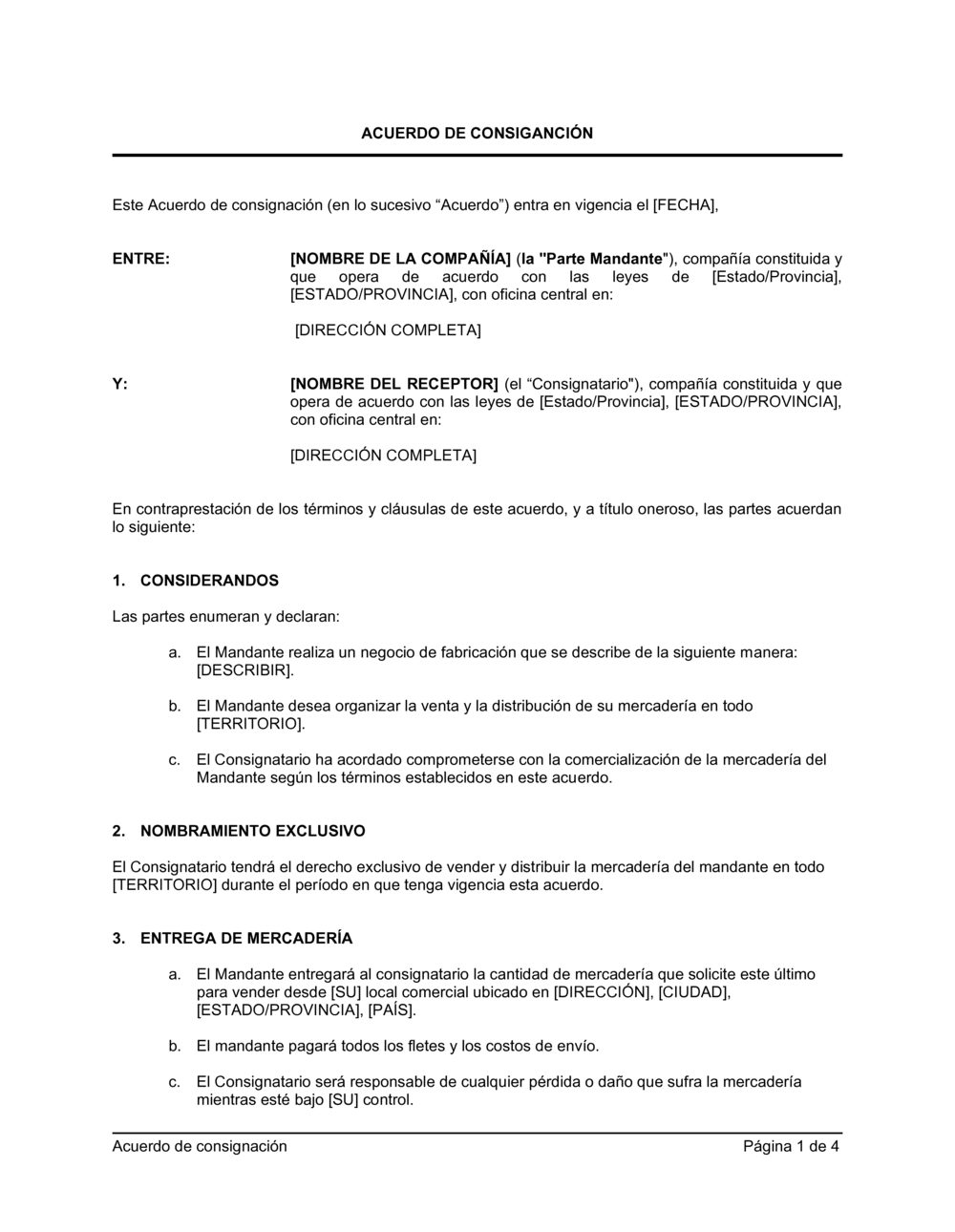 Business-in-a-Box's Acuerdo de consignación