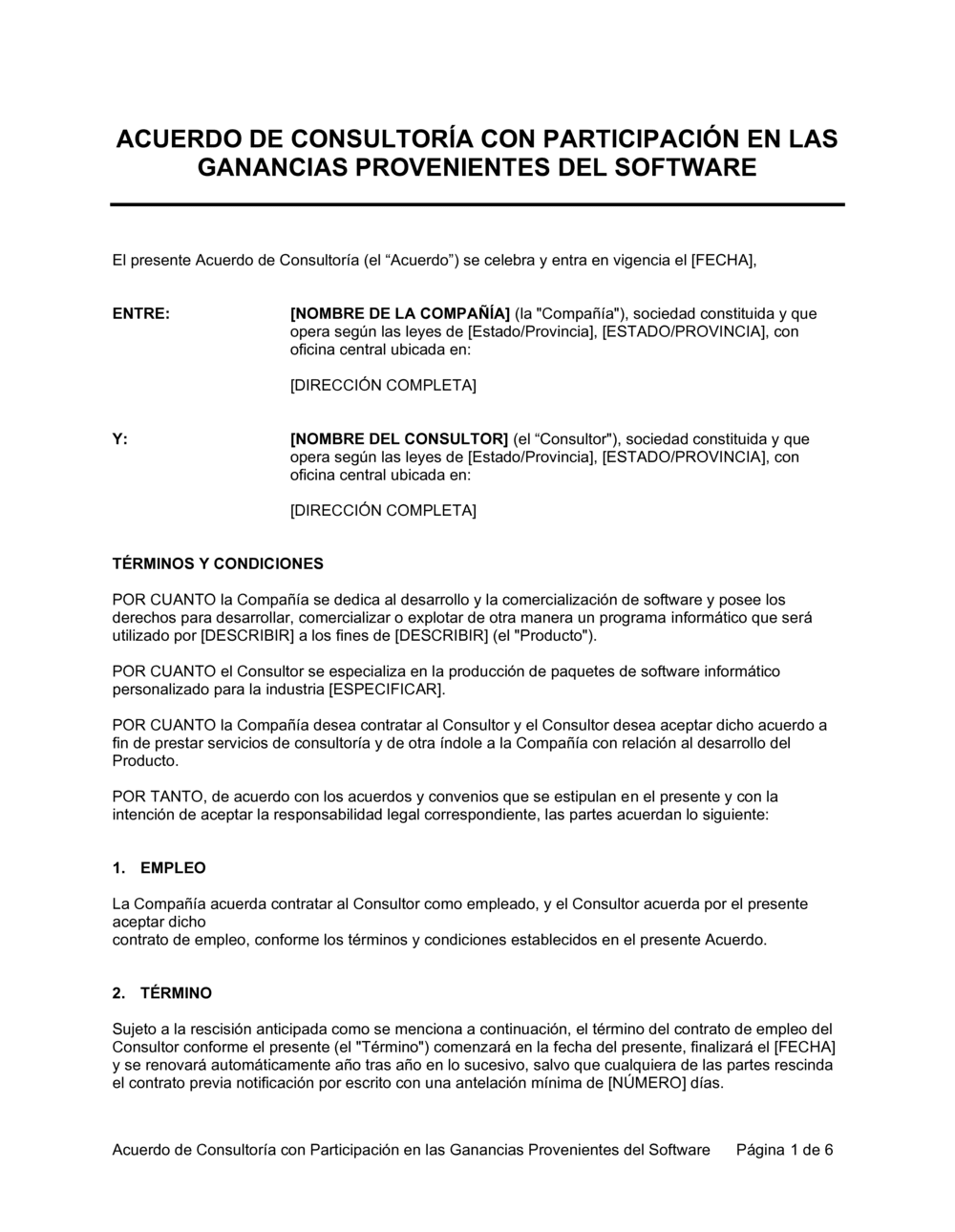 Business-in-a-Box's Acuerdo de consultoría con participación en las ganancias provenientes del software