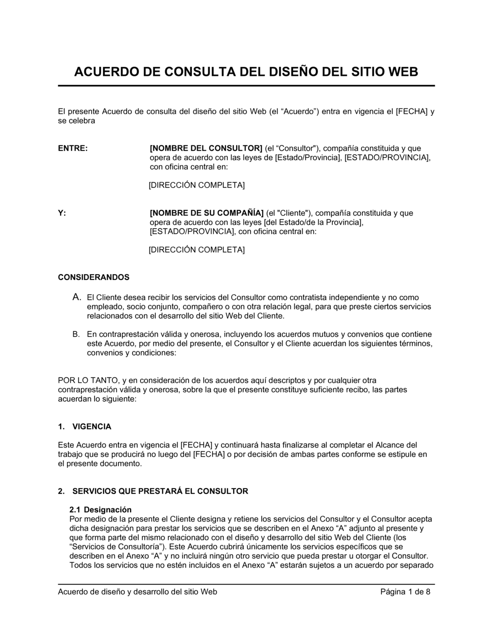 Business-in-a-Box's Acuerdo de consultoría de diseño de sitio web
