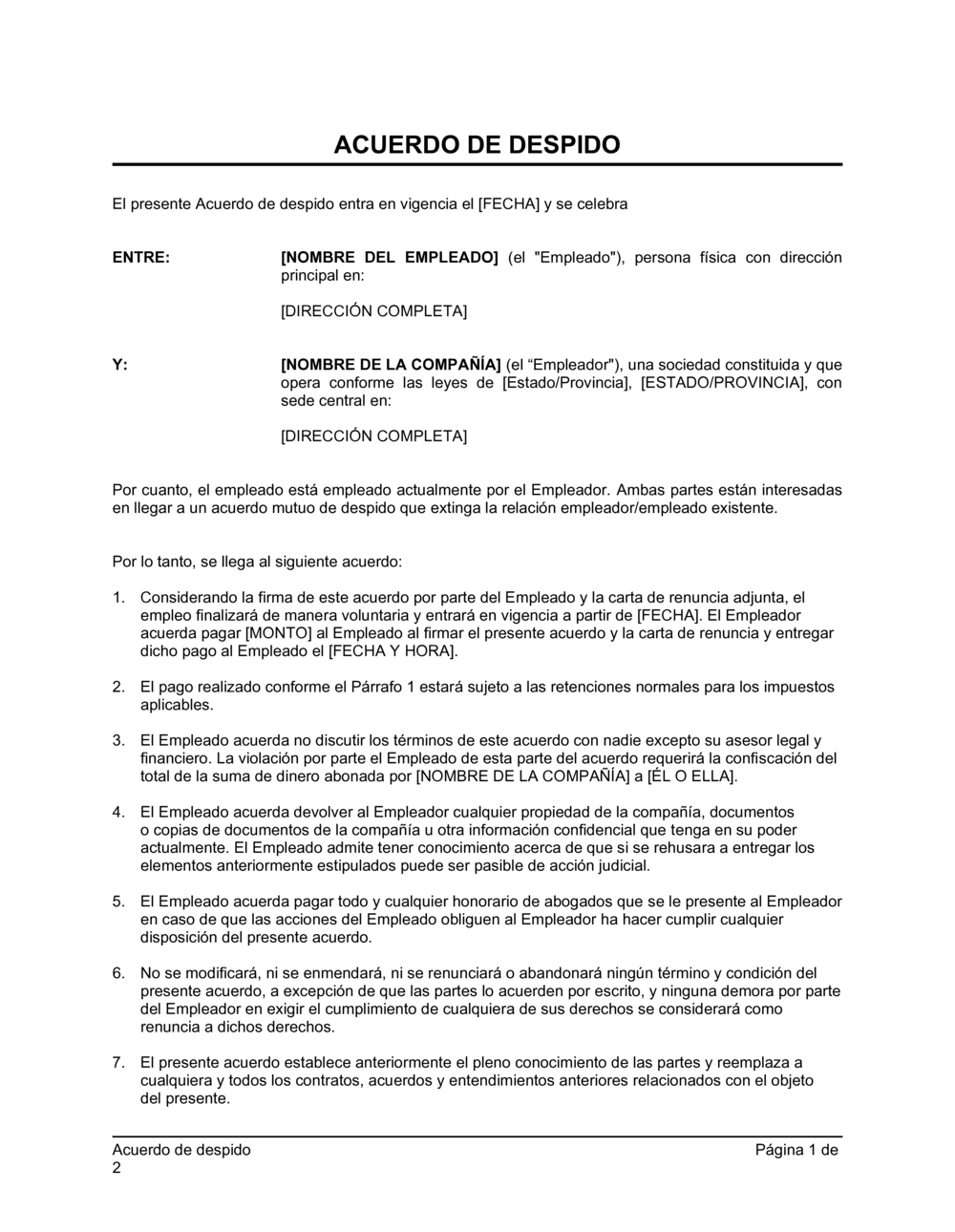 Business-in-a-Box's Acuerdo de despido