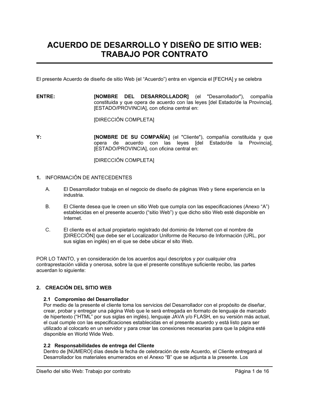 Business-in-a-Box's Acuerdo de diseño de sitio web