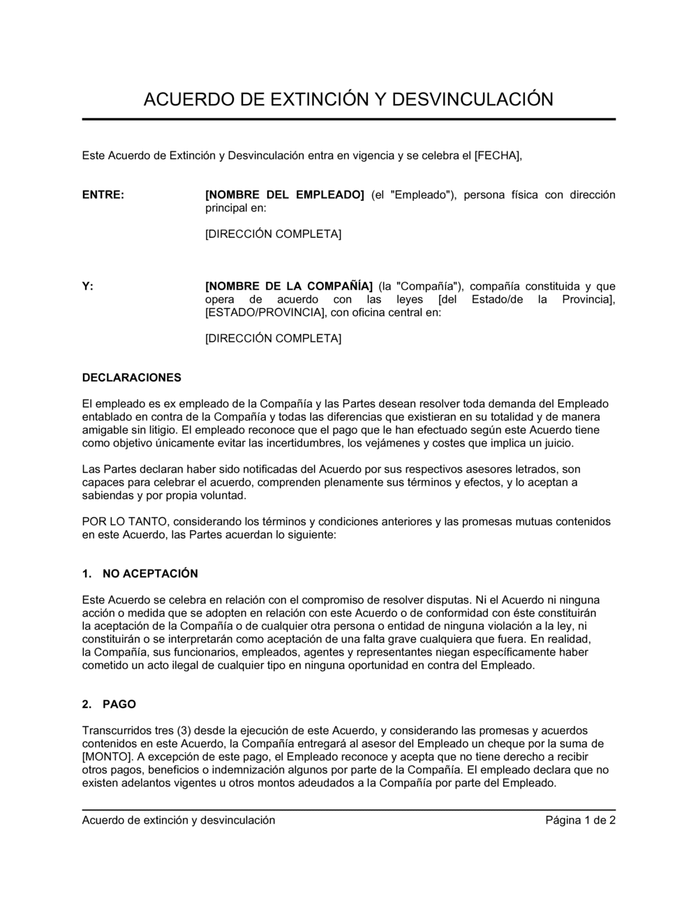 Business-in-a-Box's Acuerdo de extinción y desvinculación