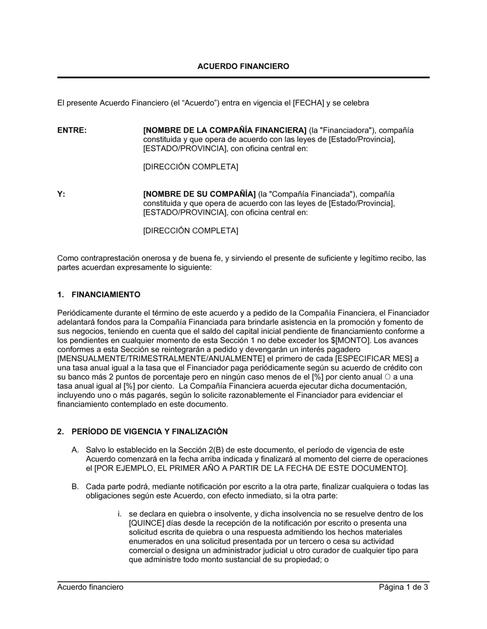 Business-in-a-Box's Acuerdo de financiación