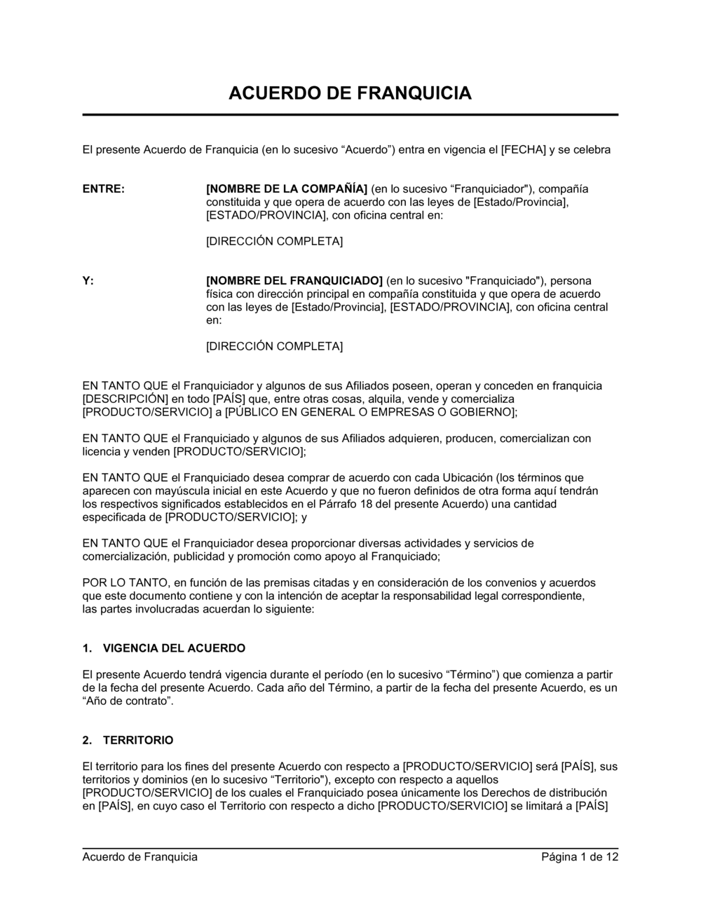 Business-in-a-Box's Acuerdo de franquicia