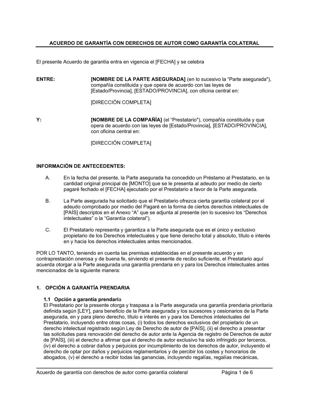 Business-in-a-Box's Acuerdo de garantía con propiedad intelectual como garantía colateral