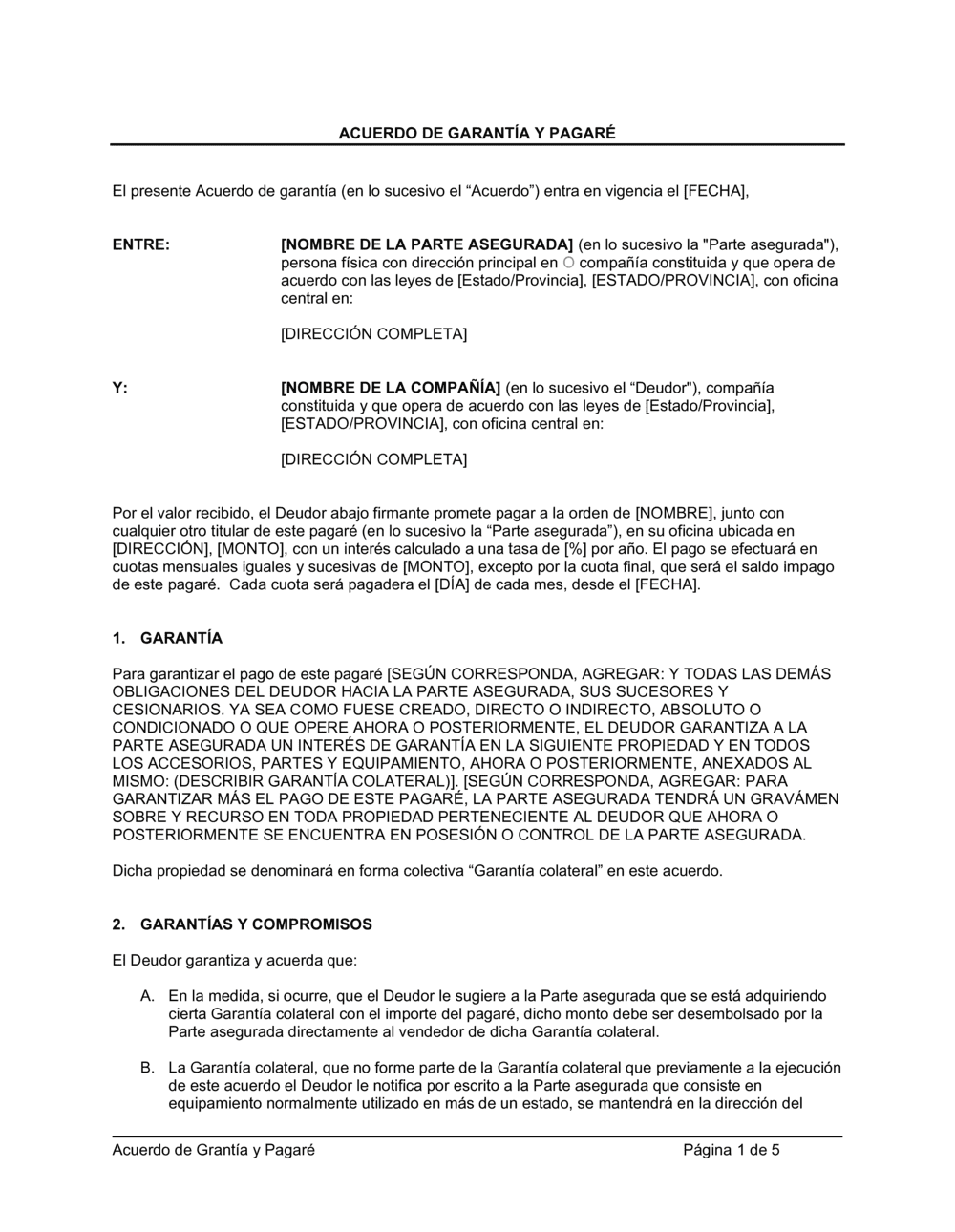 Business-in-a-Box's Acuerdo de garantía y pagaré