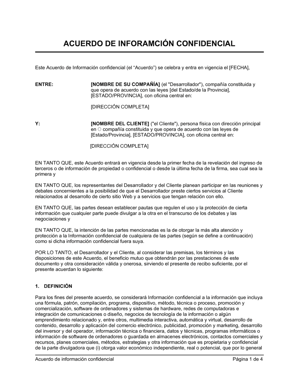 Business-in-a-Box's Acuerdo de información confidencial