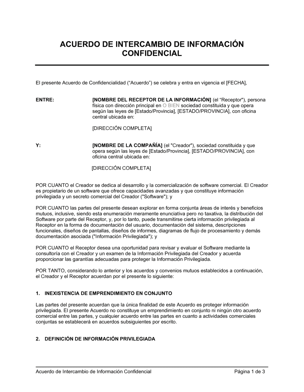 Business-in-a-Box's Acuerdo de intercambio de información confidencial