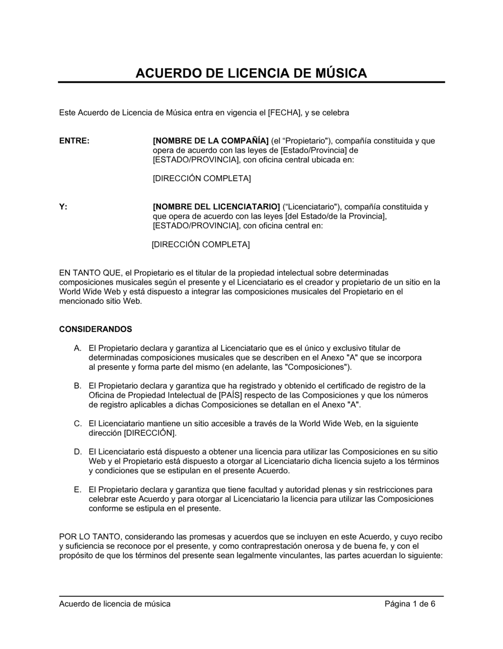 Business-in-a-Box's Acuerdo de licencia de música