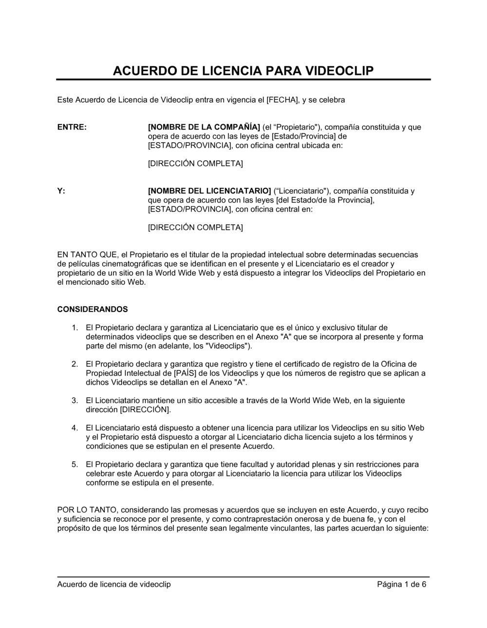 Business-in-a-Box's Acuerdo de licencia de videoclip