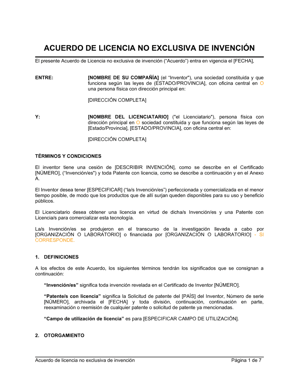 Business-in-a-Box's Acuerdo de licencia no exclusiva de invención