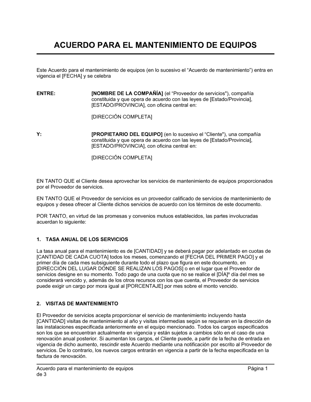 Business-in-a-Box's Acuerdo de mantenimiento de equipos