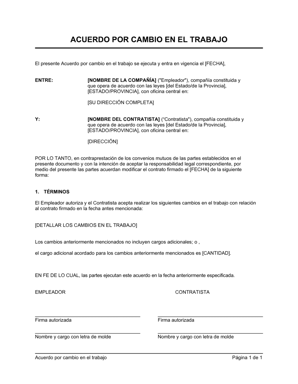 Business-in-a-Box's Acuerdo de modificación en el trabajo