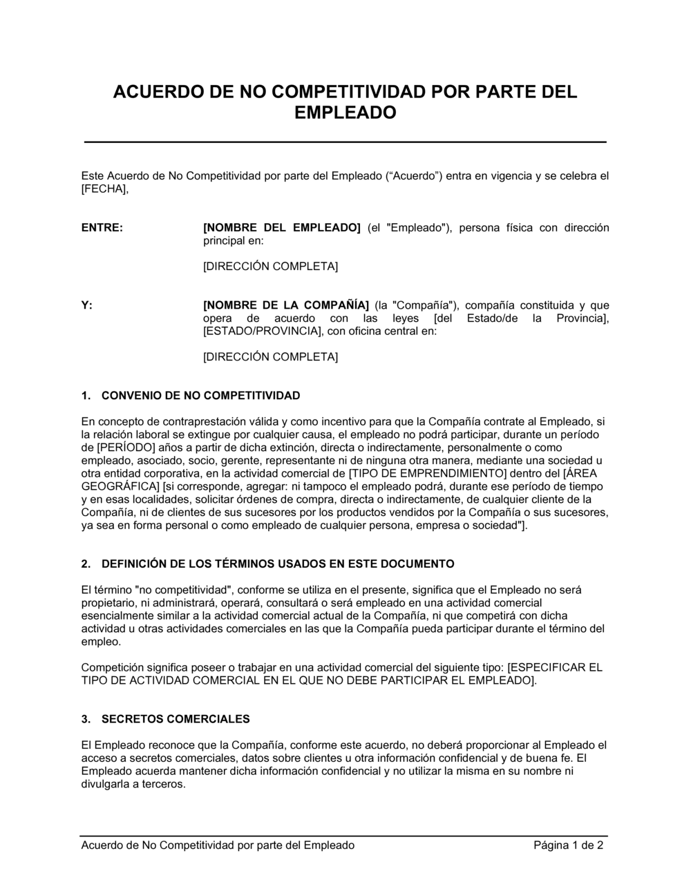 Business-in-a-Box's Acuerdo de no competitividad por parte del empleado