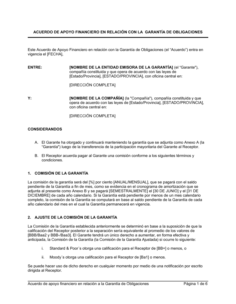 Business-in-a-Box's Acuerdo de respaldo financiero respecto de la garantía de obligación