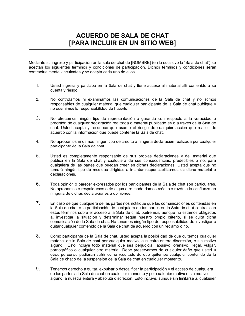 Business-in-a-Box's Acuerdo de sala de chat