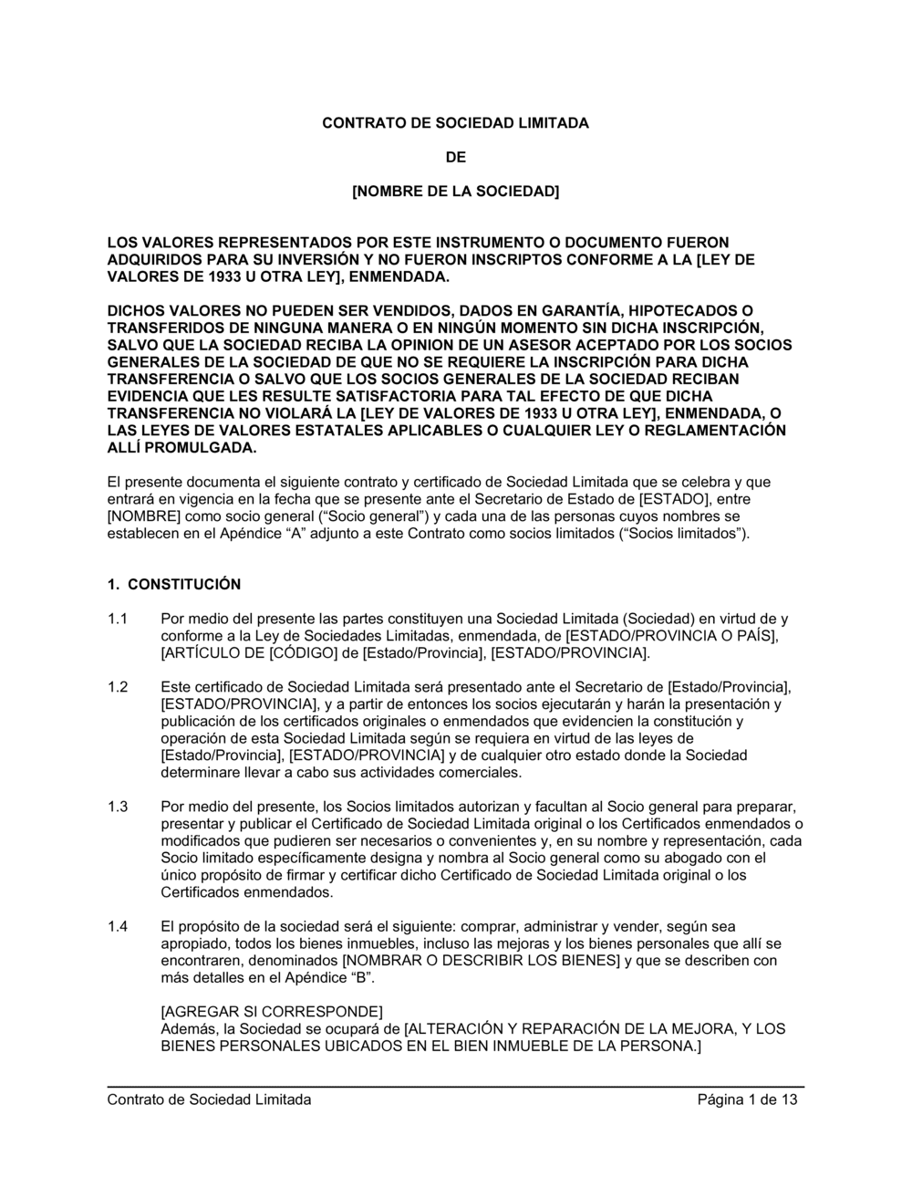 Business-in-a-Box's Acuerdo de sociedad limitada