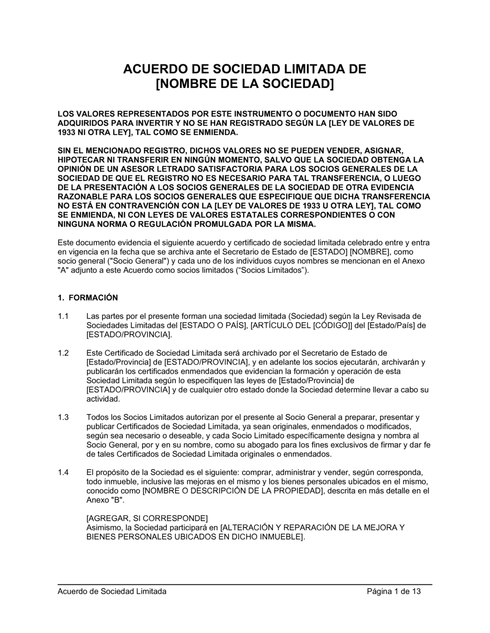 Business-in-a-Box's Acuerdo de sociedad limitada