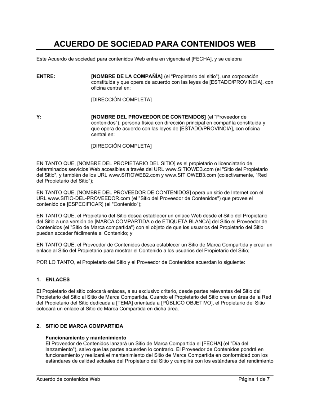 Business-in-a-Box's Acuerdo de sociedad para contenidos web