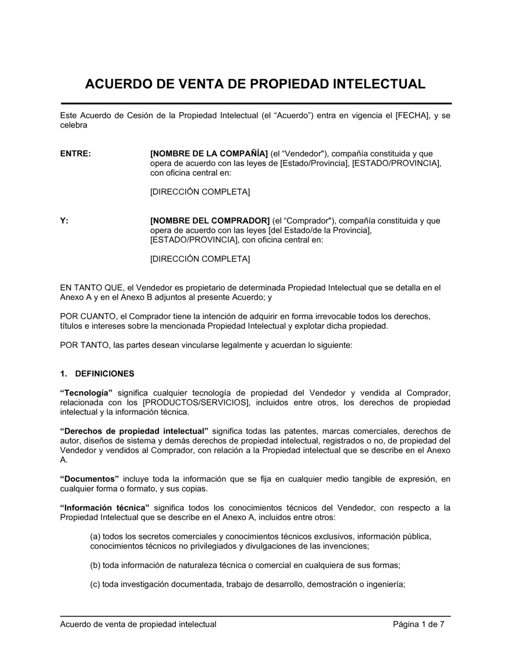 Business-in-a-Box's Acuerdo de venta de PI