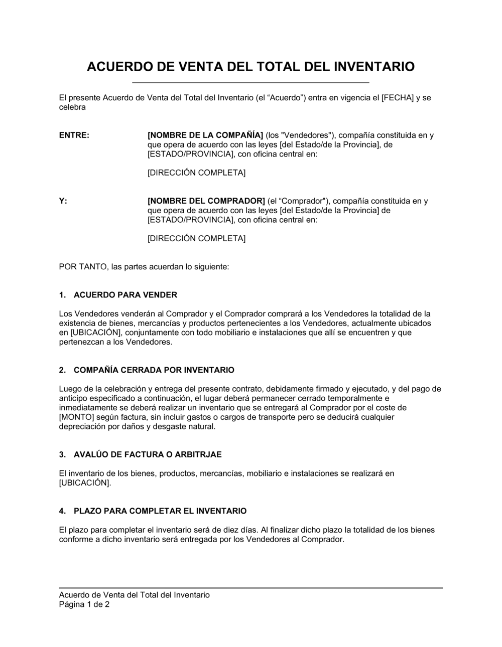 Business-in-a-Box's Acuerdo de venta del total del inventario