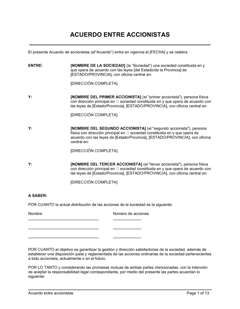 Business-in-a-Box's Acuerdo entre accionistas