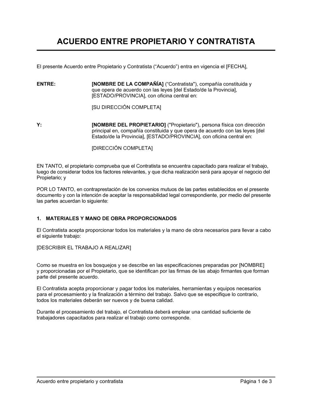 Business-in-a-Box's Acuerdo entre el propietario y el contratista