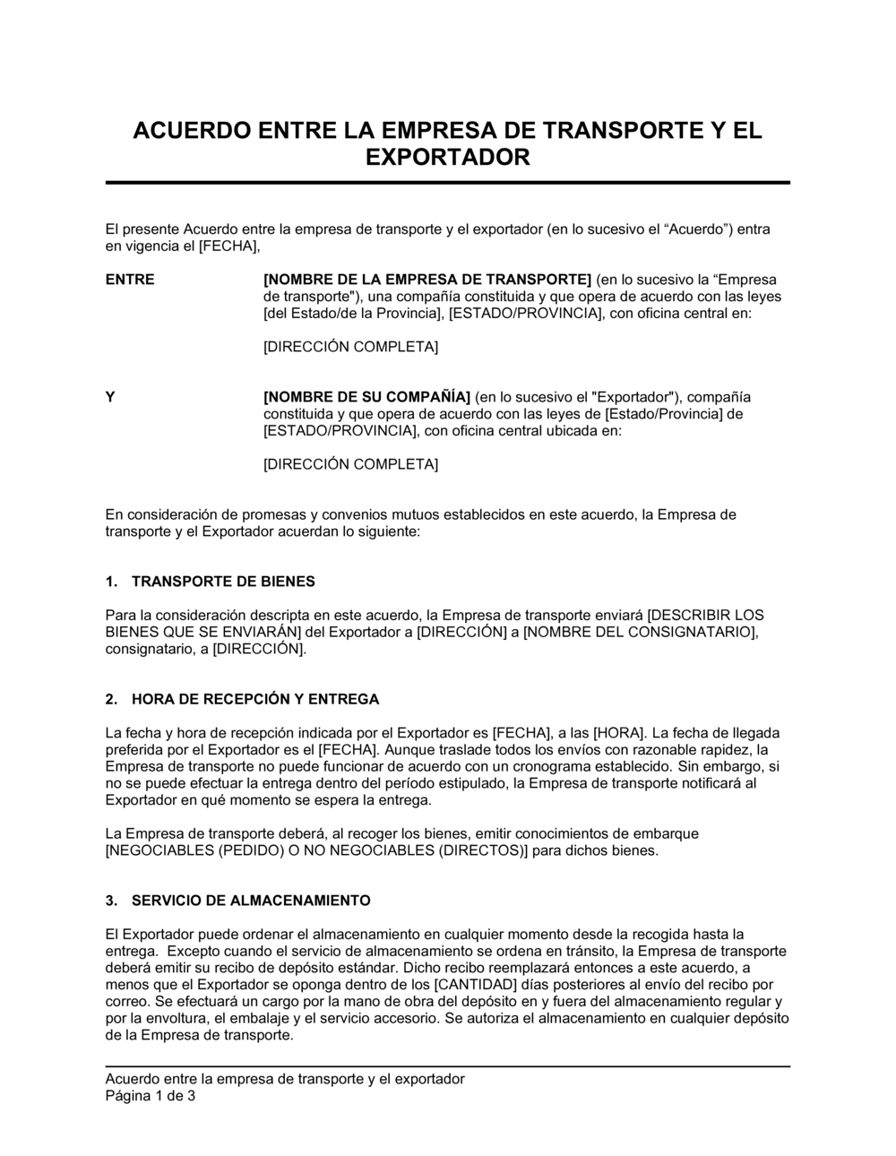 Business-in-a-Box's Acuerdo entre la empresa de transporte y el exportador