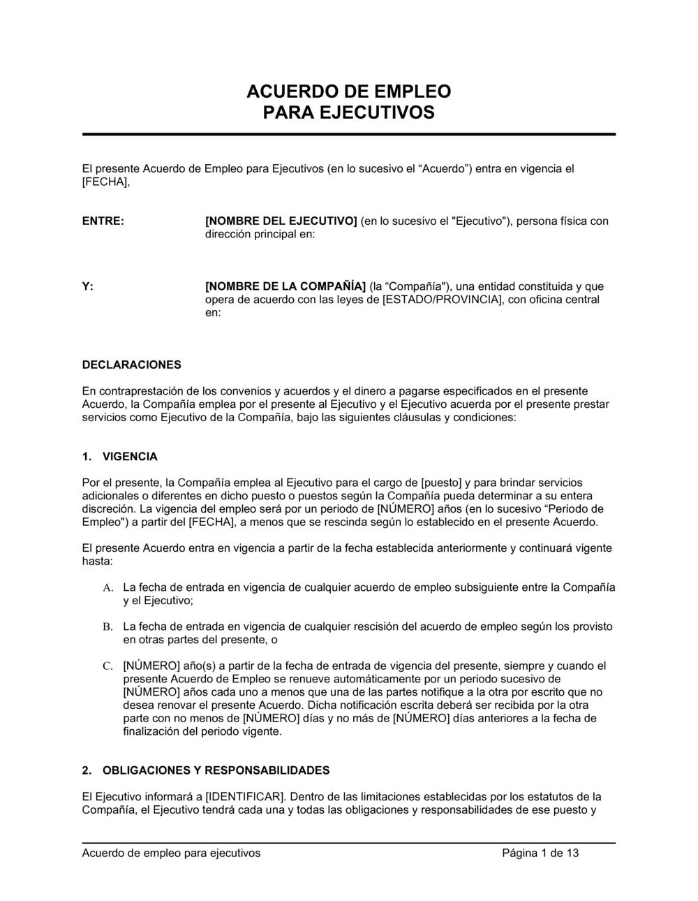 Business-in-a-Box's Acuerdo laboral para ejecutivo