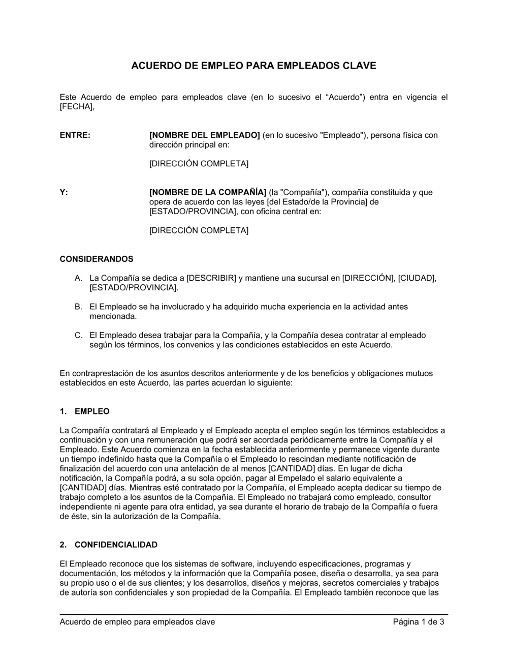 Business-in-a-Box's Acuerdo laboral para empleado clave