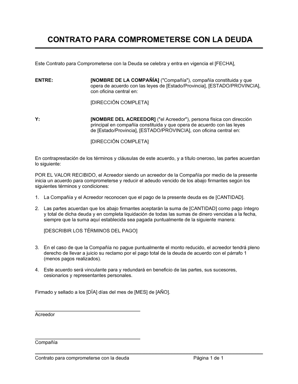 Business-in-a-Box's Acuerdo para comprometerse con la deuda