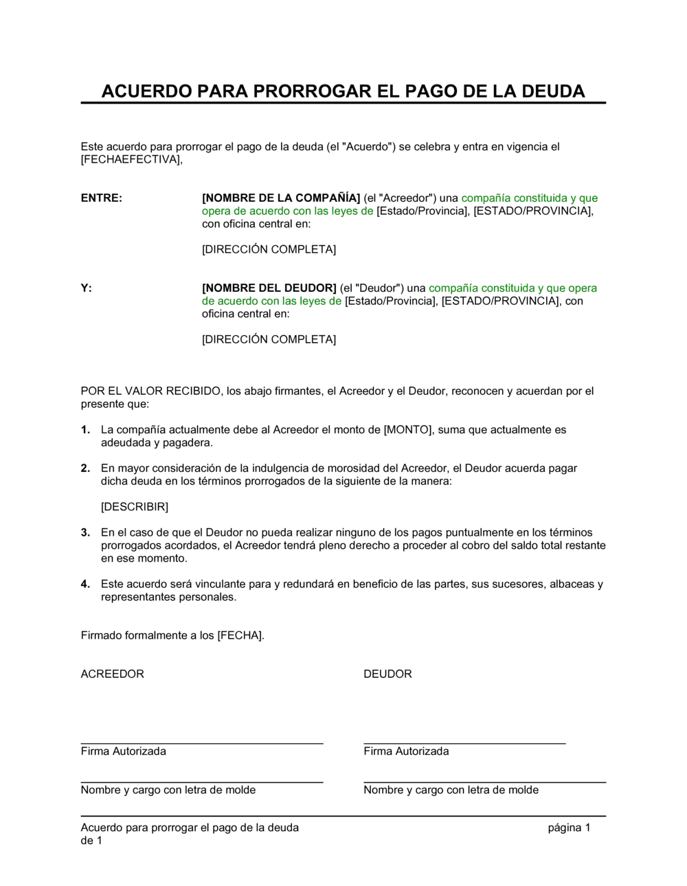 Business-in-a-Box's Acuerdo para prorrogar el pago de la deuda