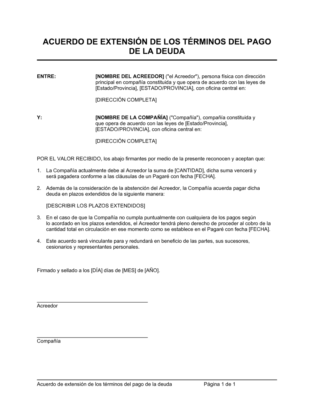 Business-in-a-Box's Acuerdo para prorrogar los términos el pago de la deuda