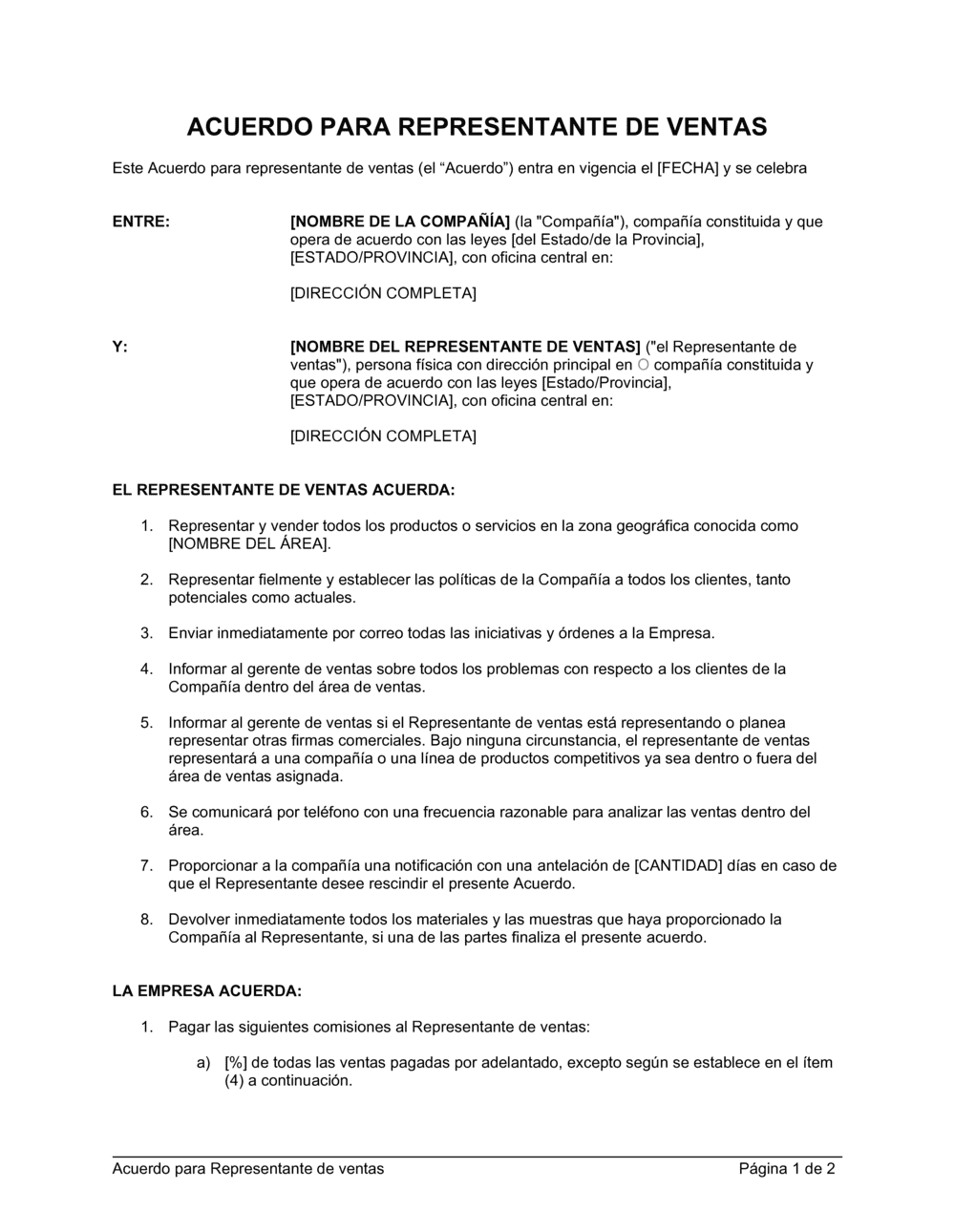 Business-in-a-Box's Acuerdo para representante de ventas