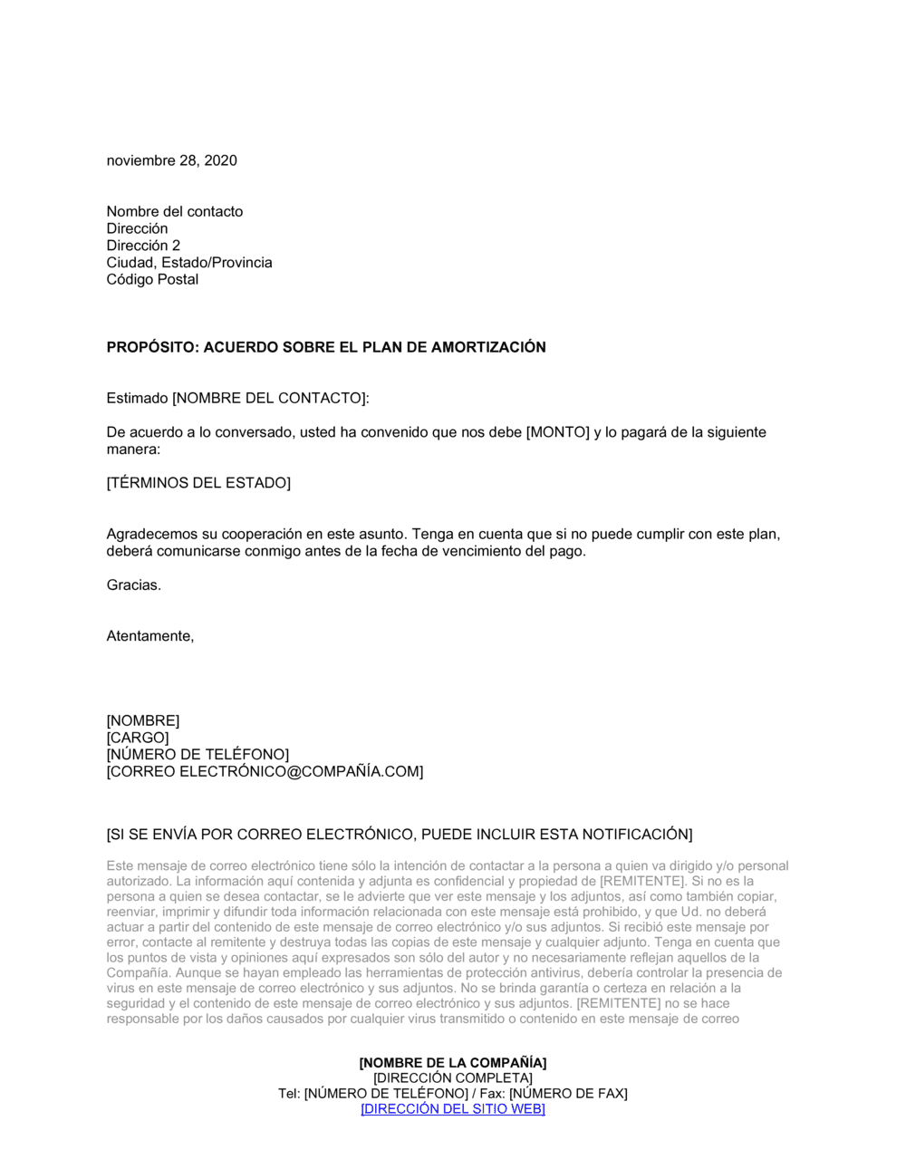 Business-in-a-Box's Acuerdo sobre el plan de amortización