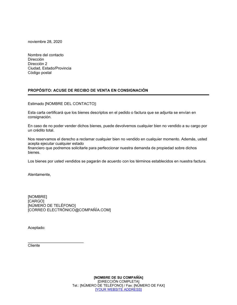 Business-in-a-Box's Acuse de recibo de venta en consignación