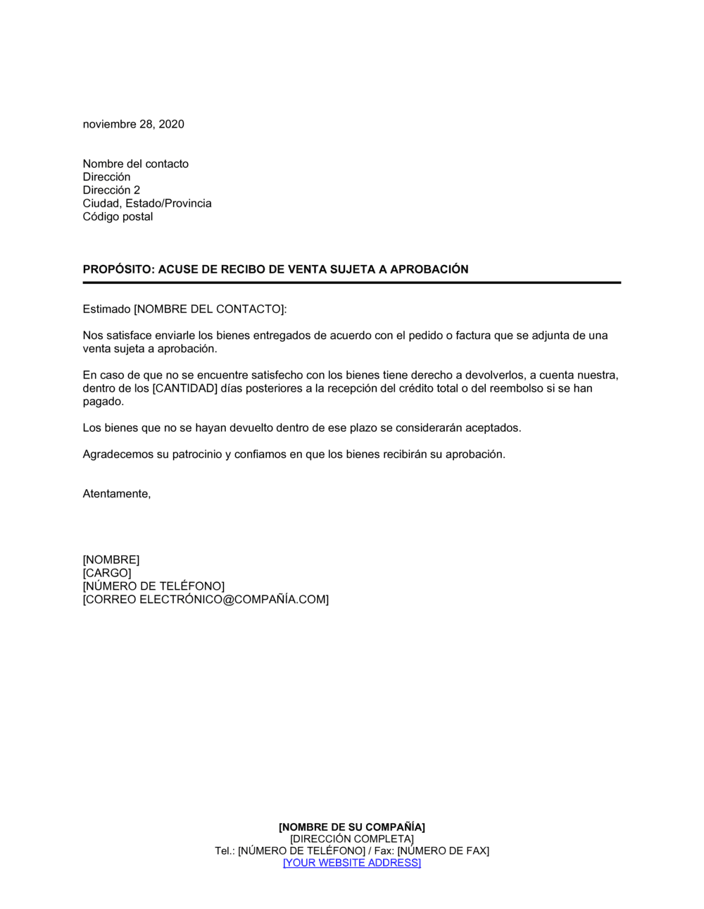 Business-in-a-Box's Acuse de recibo de venta sujeta a la aprobación