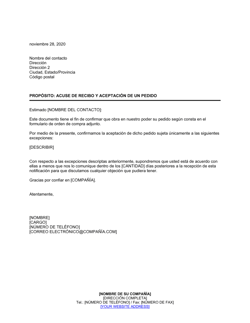 Business-in-a-Box's Acuse de recibo y aceptación de orden